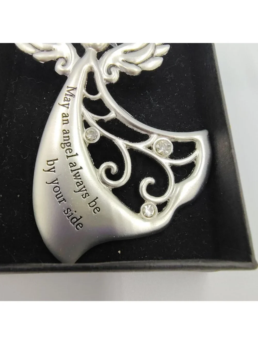 Angel Christmas Ornament Lot of 2 Silver Tone Rhinestone Inspirational Gifts